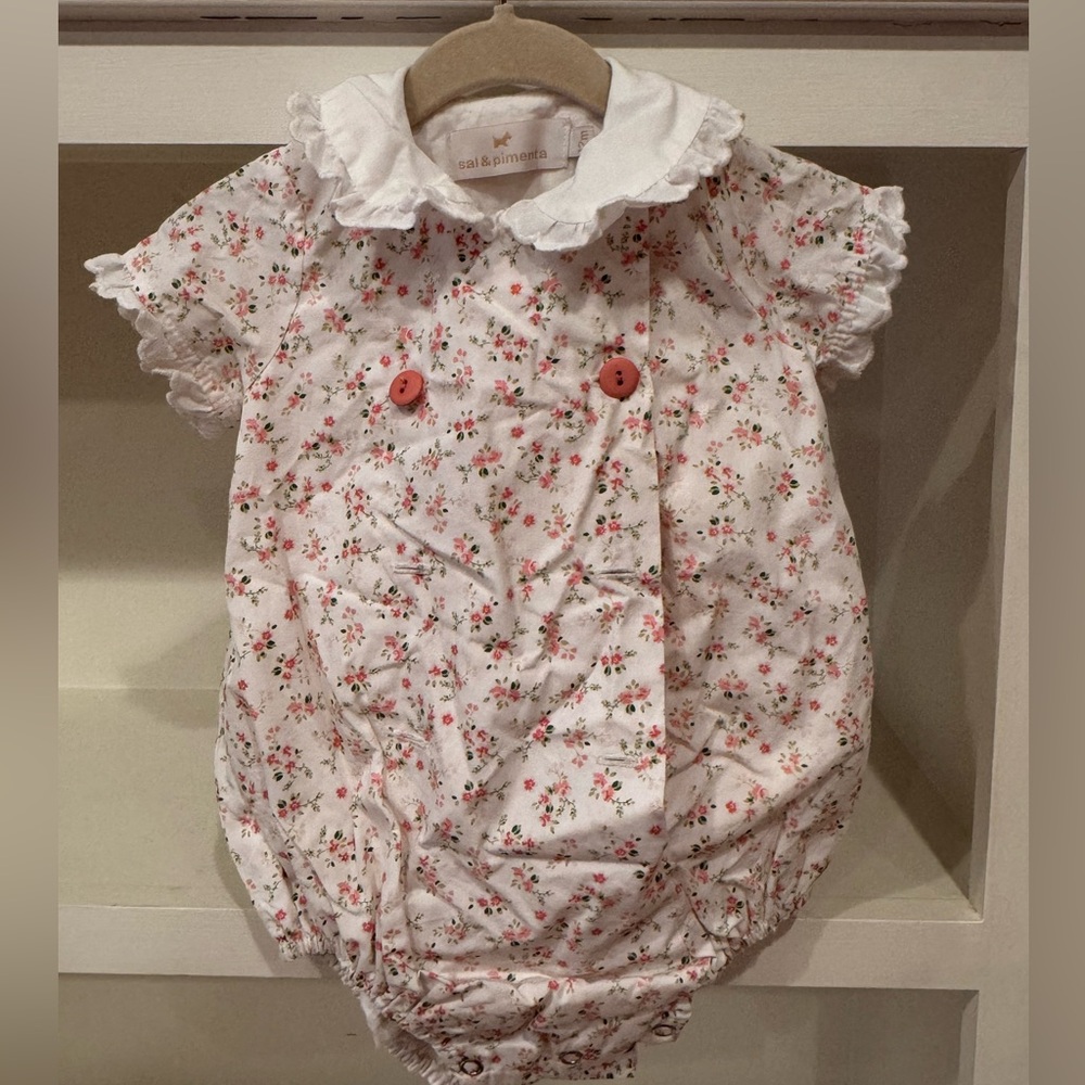 Floral Baby Romper with Red Buttons